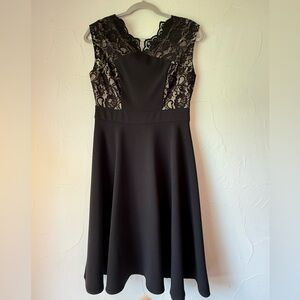 MAGGY LONDON BLACK & NUDE LACE SLEEVELESS POLY/SPANDEX LITTLE BLACK DRESS SZ 4